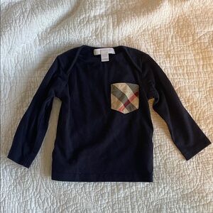 Burberry Dark Blue Long Sleeve Tee with Check Pocket